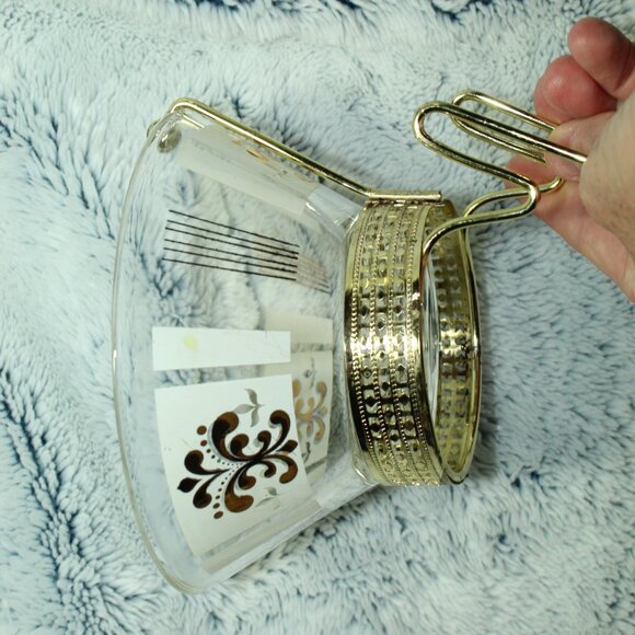 Vintage MCM Anchor Hocking 1960's MCM Gold Fleur Hanging Chip and Dip Bowl Set - Picture 9 of 12